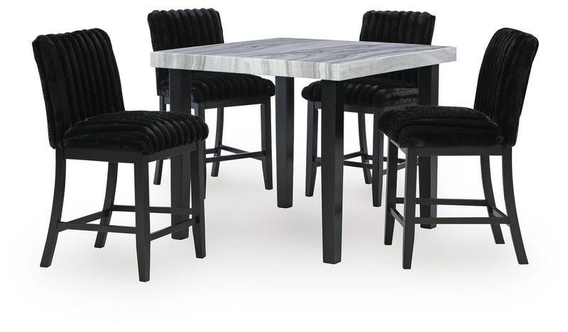 Mervannie - 5 Pc. - Counter Height Dining Table And 4 Barstools - Gray / Black complete set