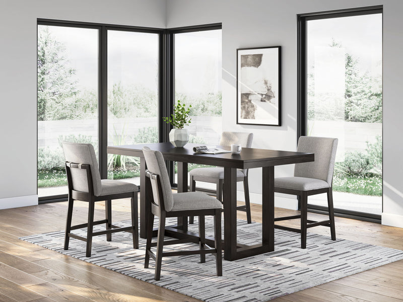 Neymorton - 5 Pc. - Rectangular Dining Room Counter Table, 4 Barstools - Dark Grayish Brown complete set