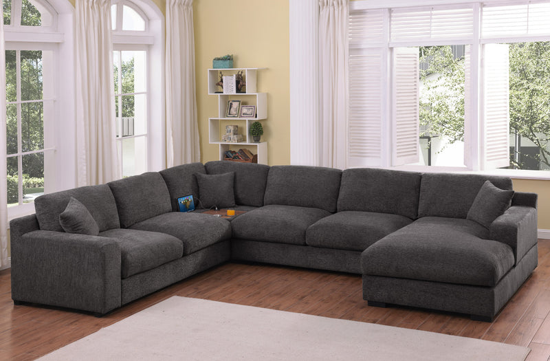 Celine 128"W Gray Chenille Fabric Corner Sectional Sofa complete set