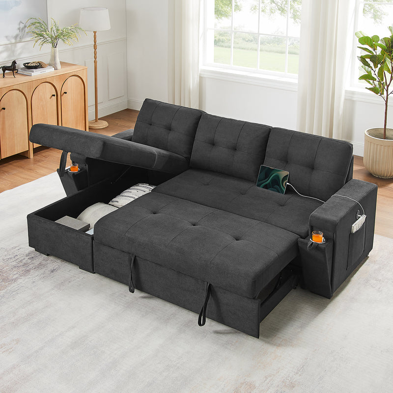 Toby 95" Black Woven Reversible Sleeper Sectional Sofa (V81395BK) complete set