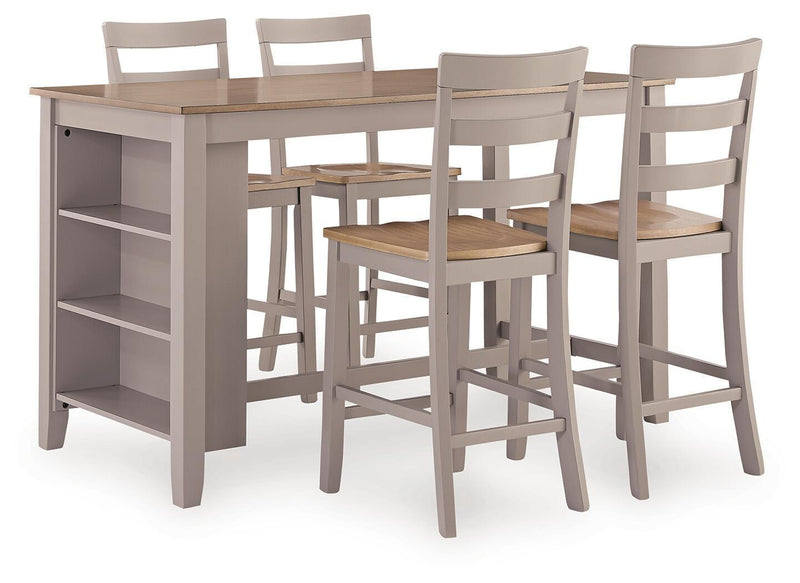 Harperfeld - 5 Pc. - Dining Table And 4 Barstools - Natural / Gray complete set