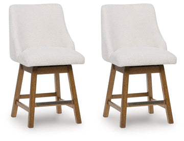 Cabalynn - Upholstered Swivel Barstool (Set of 2) - Oatmeal / Light Brown