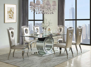 Noralie - Dining Table - Mirrored & Faux Diamonds - Glass - 30"