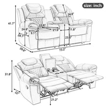 3 Pieces Recliner Sofa Sets Home Theater Seating Manual Recliner Chair & Center Console And LED Light Strip For Living Room - Brown