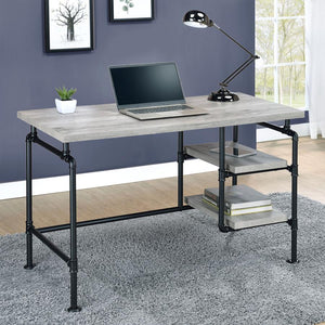 Delray - 2-Tier Open Shelving Writing Desk - Gray Driftwood And Black