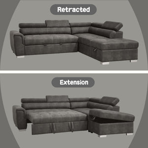Thelma - Sectional Sofa With Pull-Out Bed - Gray Polished Microfiber