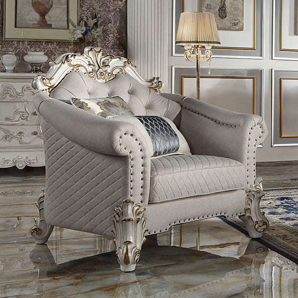 Vendome II Chair With 2 Pillows Two Tone Ivory Fabric & Antique Pearl