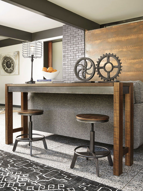 Torjin 3 Pc. Long Counter Table, 2 Stools Dark Brown