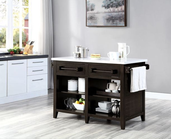 Darwid Kitchen Island Marble Top Top & Espresso