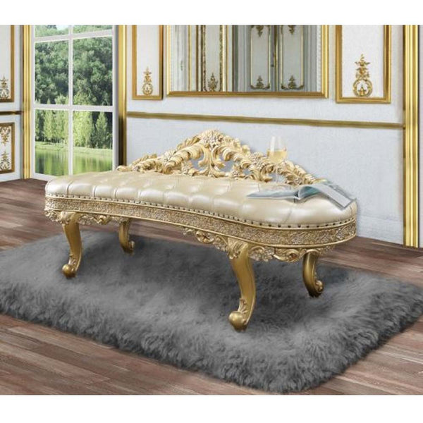 Cabriole Bench Light Gold Synthetic Leather & Gold