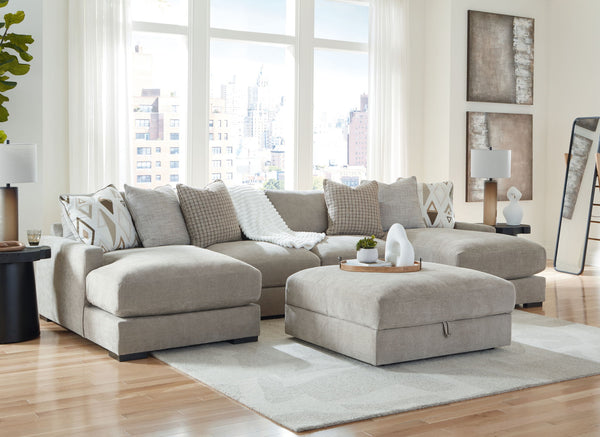 Aslan Court 2 Pc. 4-Piece Sofa Pit Sectional, Ottoman Pebble