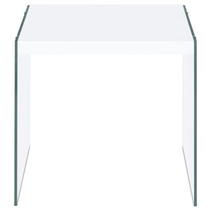 Opal - Square Glass Frame Side End Table - White High Gloss