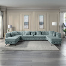 Zerah - Sectional Sofa With 7 Pillows - Dusty Blue Fabric