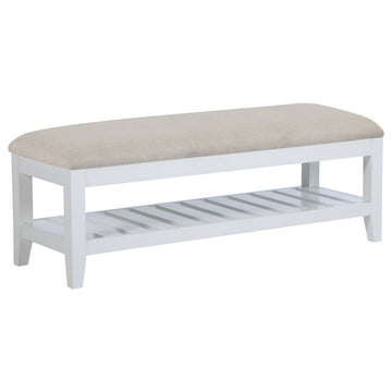 Bexhill - Upholstered Rectangular Bench With Shelf - White