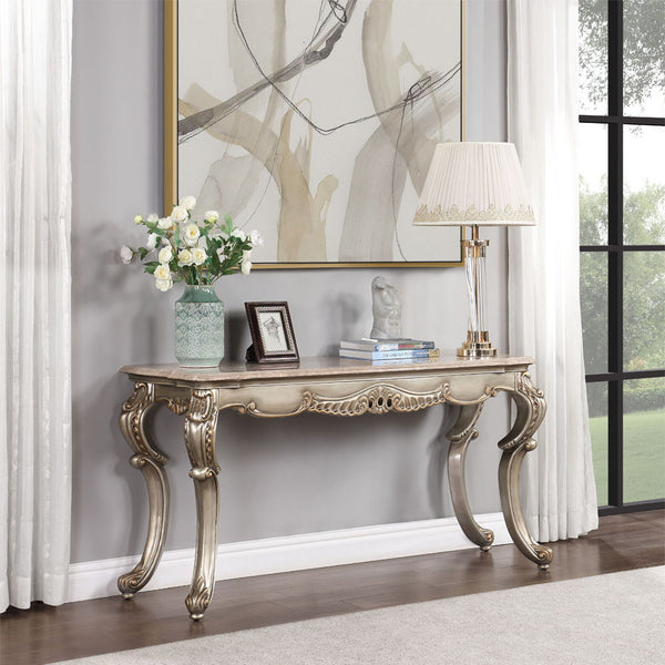 Miliani Sofa Table With Marble Top Natural Marble Top & Antique Bronze