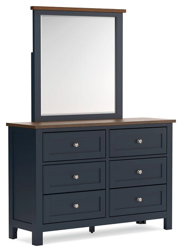 Landocken - Dresser and Mirror - Brown / Blue