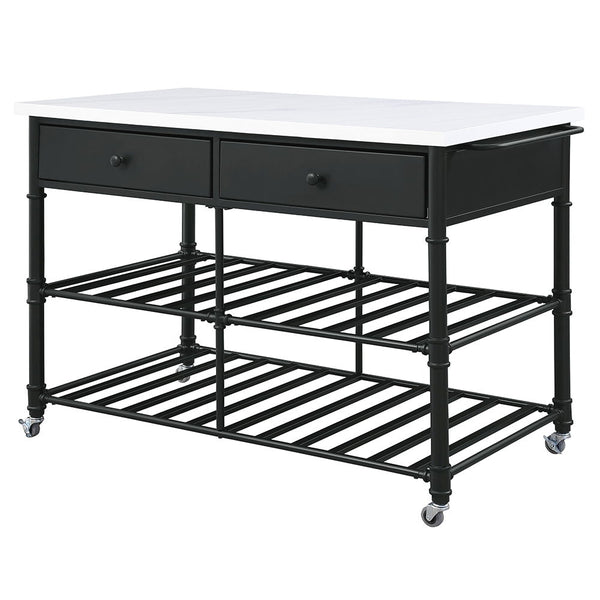 Emery Kitchen Island White Cultured Marble Top & Gray