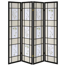 Catabella - 4-Panel Room Divider Folding Shoji Screen Floral - Black