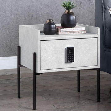 Metis - Nightstand With USB & Electric Lock - Vintage White Top Grain Leather