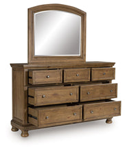 Feddinger - 3 Pc. - Queen Sleigh Storage Bed, Dresser And Mirror - Medium Brown