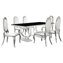 Antoine 7 Piece Black Tempered Glass Dining Set Cream White Chairs – Black