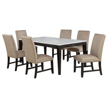 Averill 7 Piece White Marble Top Dining Set Tan and Coffee Bean – White Marble