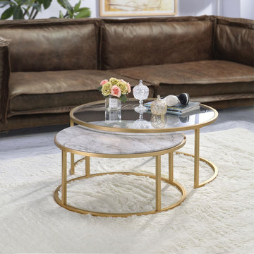 Shanish - Nesting Table Set - Faux Marble Top & Gold