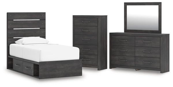 Hollivern 4 Pc. Twin Panel Storage Bed, Dresser, Mirror And Chest Dark Gray
