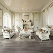 Adara - Sofa With 7 Pillows - Pearl White Synthetic Leather & Antique White