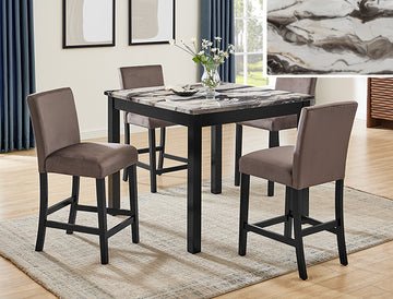 Lennon 5 Piece Counter Height Dining Set – Brown Marble
