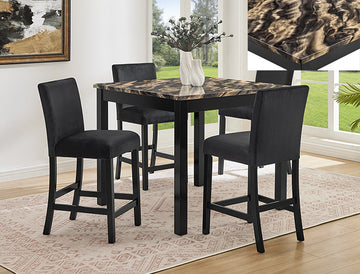 Lennon 5 Piece Counter Height Dining Set – Gold Black Marble