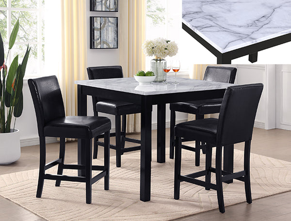Lennon 5 Piece Counter Height Dining Set – Black Faux Leather