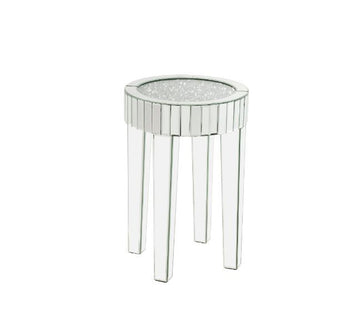 Noralie - 16" Round End Table - Mirrored & Faux Diamonds