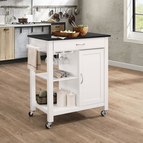 Ottawa Kitchen Cart Black Wooden Top & White