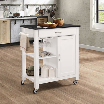 Ottawa - Kitchen Cart - Black Wooden Top & White