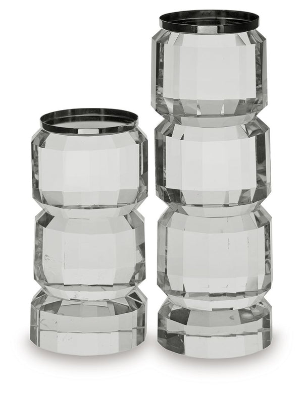 Brentley Candle Holder Set (Set of 2) Clear / Silver Finish