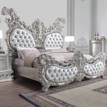 Valkyrie - Eastern King Bed - Synthetic Leather & Antique Platinum