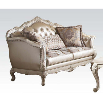 Chantelle - Loveseat With 3 Pillows - Rose Gold Synthetic Leather /Fabric & Pearl White