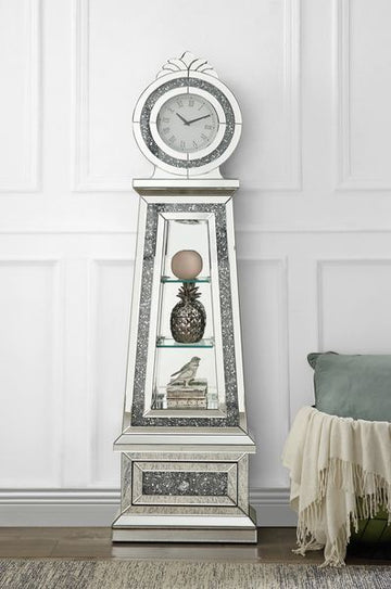 Noralie - 63" Faux Diamonds Grandfather Clock With LED - Mirrored