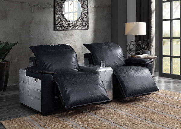 Misezon Power Motion Recliner Black Top Grain Leather & Aluminum