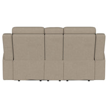 Brentwood - Upholstered Motion Reclining Loveseat With Console - Taupe