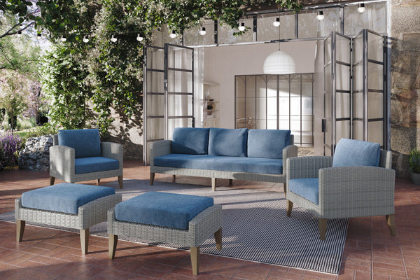 Carezza 5 Piece Set (Sofa & 2 Club Chairs & 2 Stools) Dark Blue