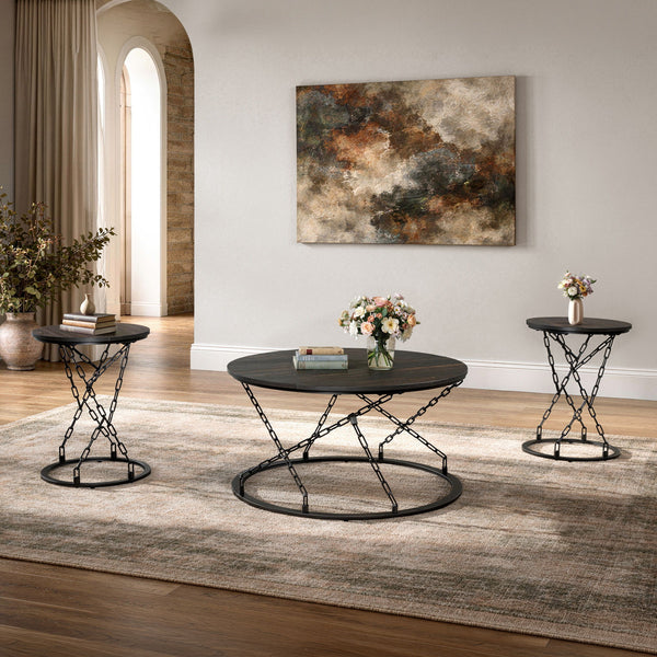 Doran Occasional Table Set (1 Coffee & 2 End Tables) Dark Brown / Black