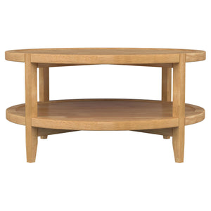 Camillo - Round Solid Wood Coffee Table With Shelf - Maple Brown