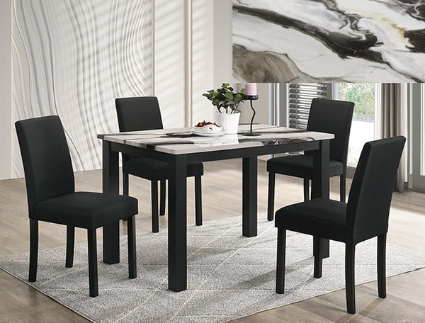 Resia 5 Piece Dining Set – Brown Marble