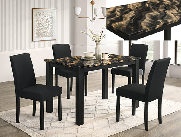 Resia 5 Piece Dining Set – Gold Black