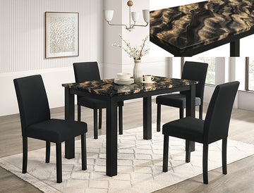 Resia 5 Piece Dining Set – Gold Black