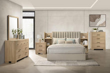 Arielle 5 Piece Queen Upholstered Bedroom Set Light Oak – Light Tan