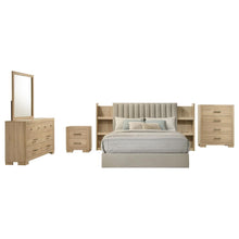 Arielle 5 Piece Queen Upholstered Bedroom Set Light Oak – Light Tan