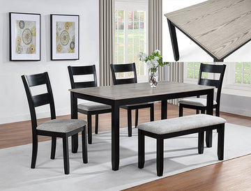 Lester 6 Piece Dining Set with Bench – Light Grey
